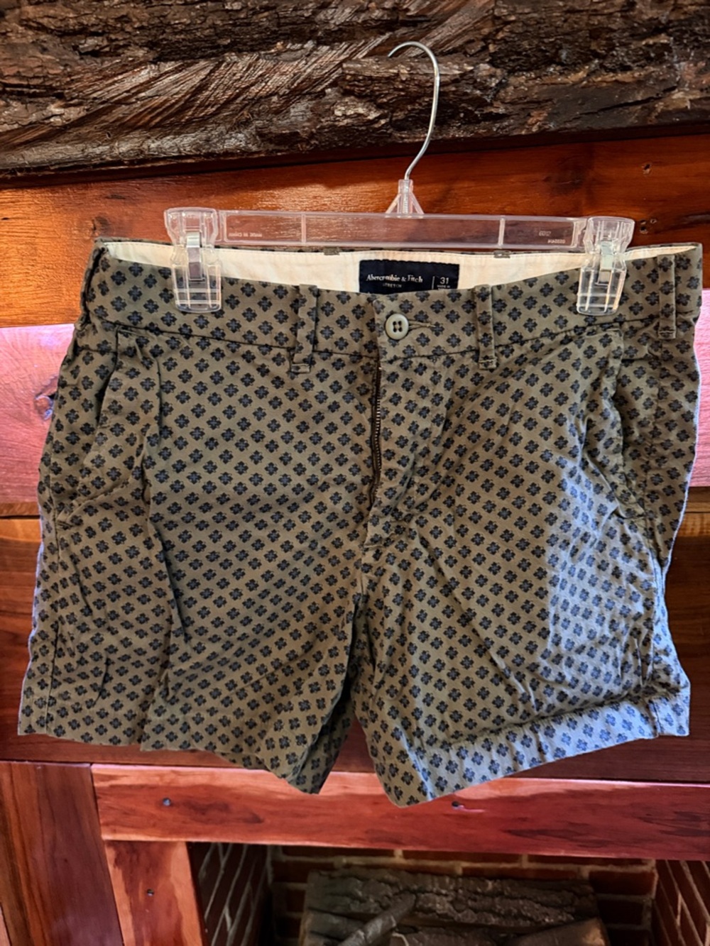 Abercrombie & Fitch Olive Shorts with Navy Geo Print